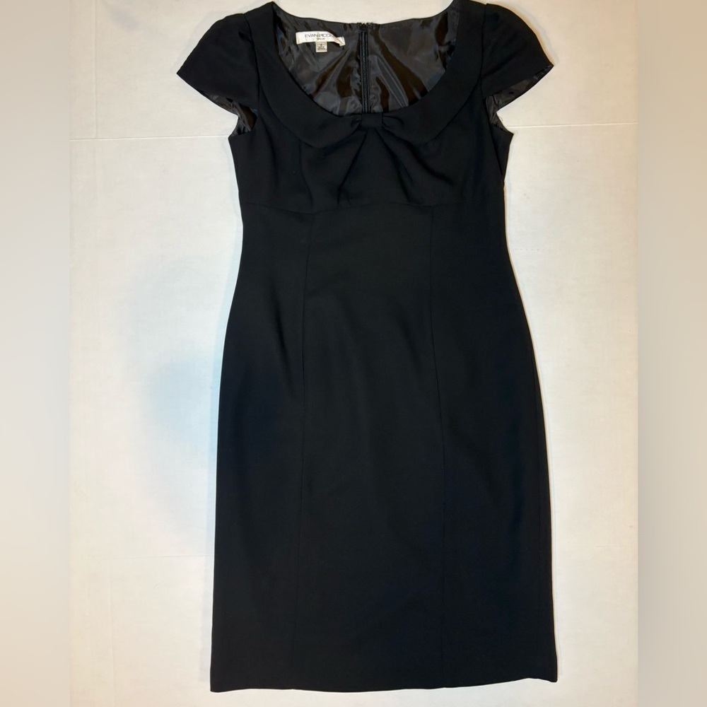 Evan Picone women’s black sheath cocktail dress cap sleeves scoop neck size 4